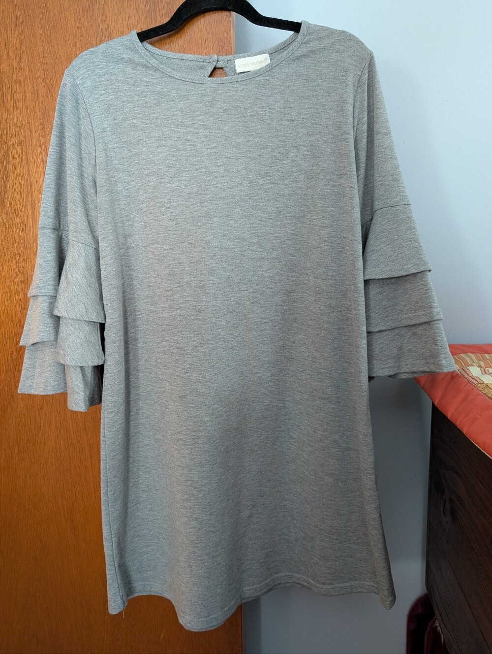 Simply Southern Women's Gray Ruffle Sleeve Top Medium Weight Knee Length Size XL